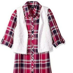 Amy Byer Girls' Plaid Shirt Dress Vest